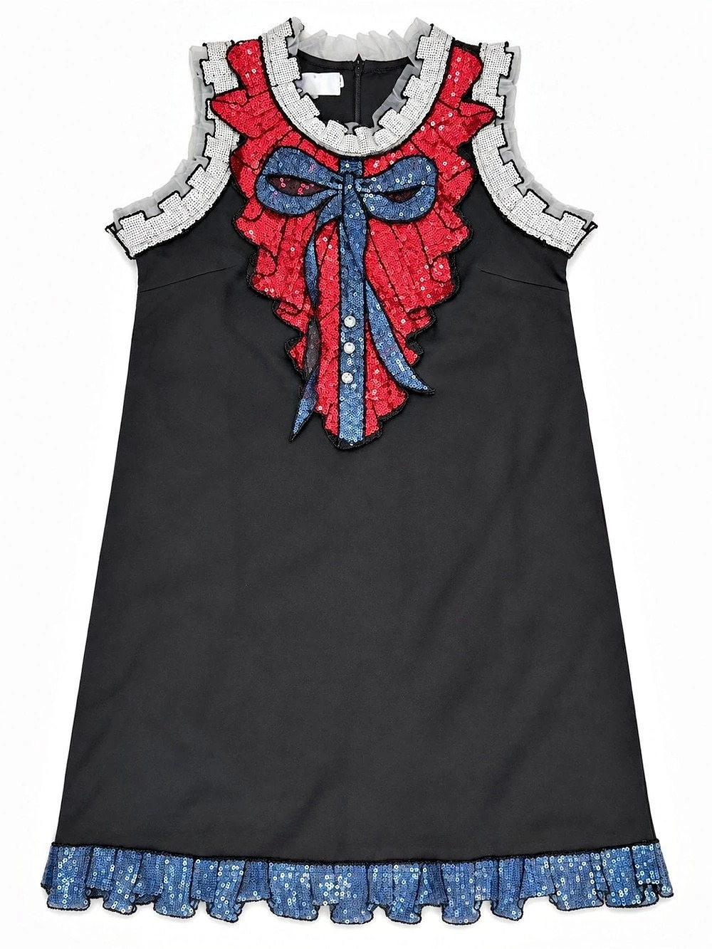 “Gucci” Sequin Trimmed A-Line Cady Dress Mini Black & Blue